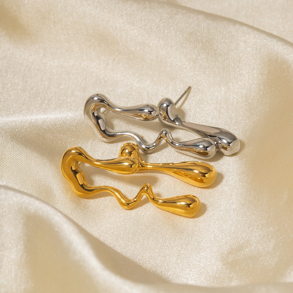 2H 18K Gold-plated Stainless Steel Irregular Water Drop Shape Design Earrings for Women Fashionable Versatile Geometric Earrings
