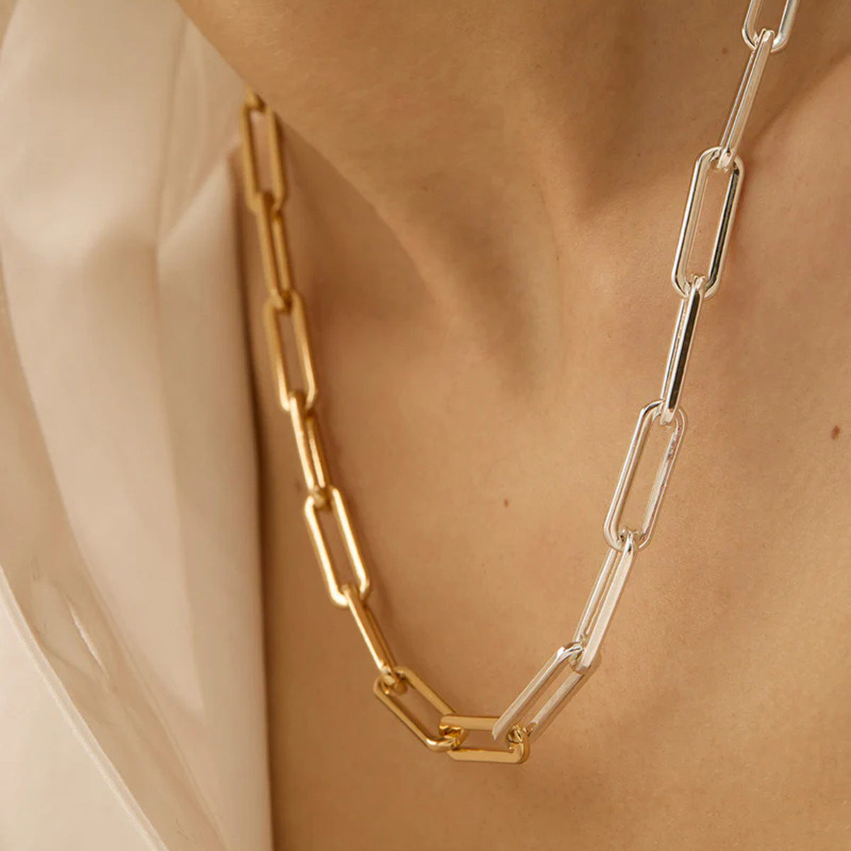 Stainless Steel Color Block Necklace Collarbone Chain Plain Circle Chain Jewelry