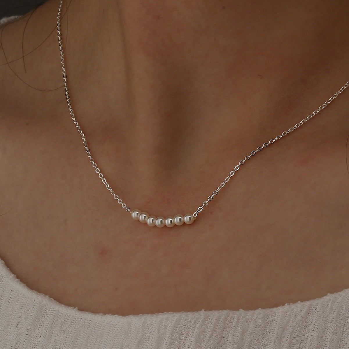 SN0091 S925 Silver Bead Necklace Collarbone Chain Pendant For Women