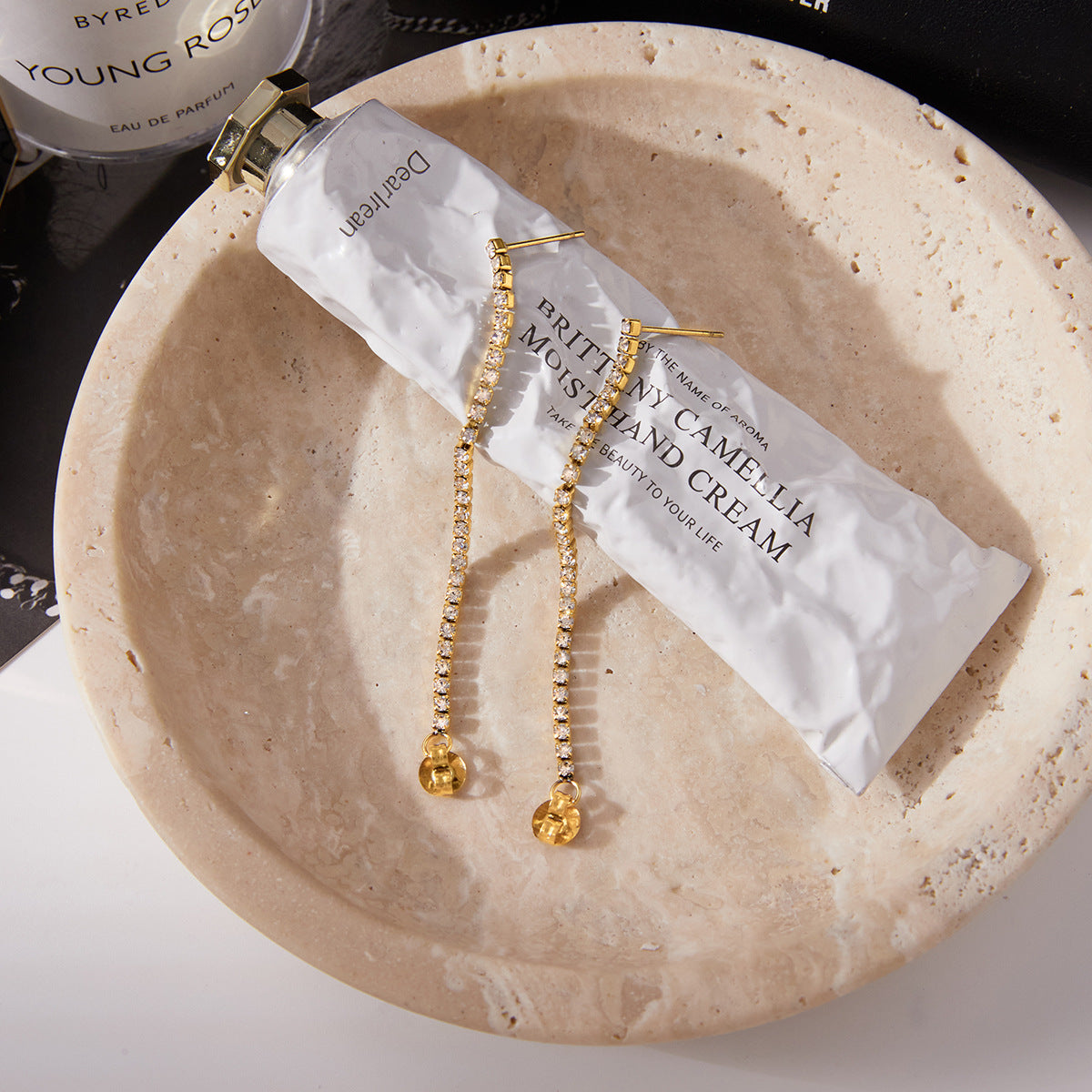 2H Zircon Chain Tassel Earrings Ear Studs Ear Jewelry Stainless Steel Accessories