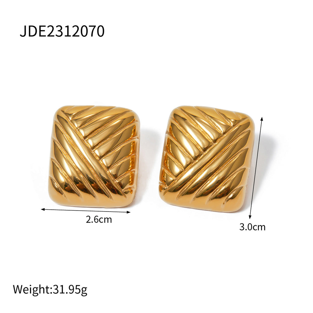 2H New style stainless steel earrings18k Gold Non-Fading Earrings Spiral Wave Strip Earrings