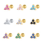 S925Sterling Silver Geometric Triangle Inlaid Diamond Colorful Piercing Threaded Earrings Hot-Selling Mini Ear Bone Stud Earrings for Women