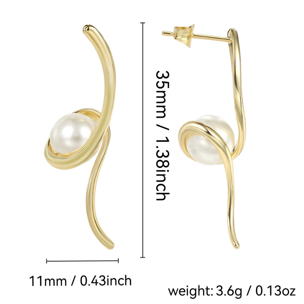E0328 Fashionable Trendy Earrings Minimalist Design Sense Spiral Pearl Stud Earrings Long Earrings