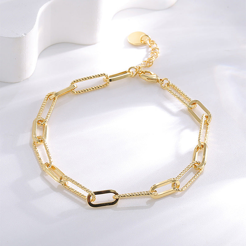 B0184 Fashion Paperclip Bracelet for Women, Brass Gold-Plated, Minimalist Style