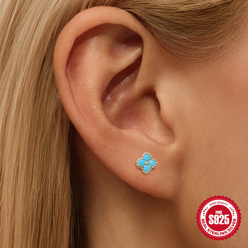 Diamond Turquoise Sterling Silver Jewelry Set Necklace Earrings Ring