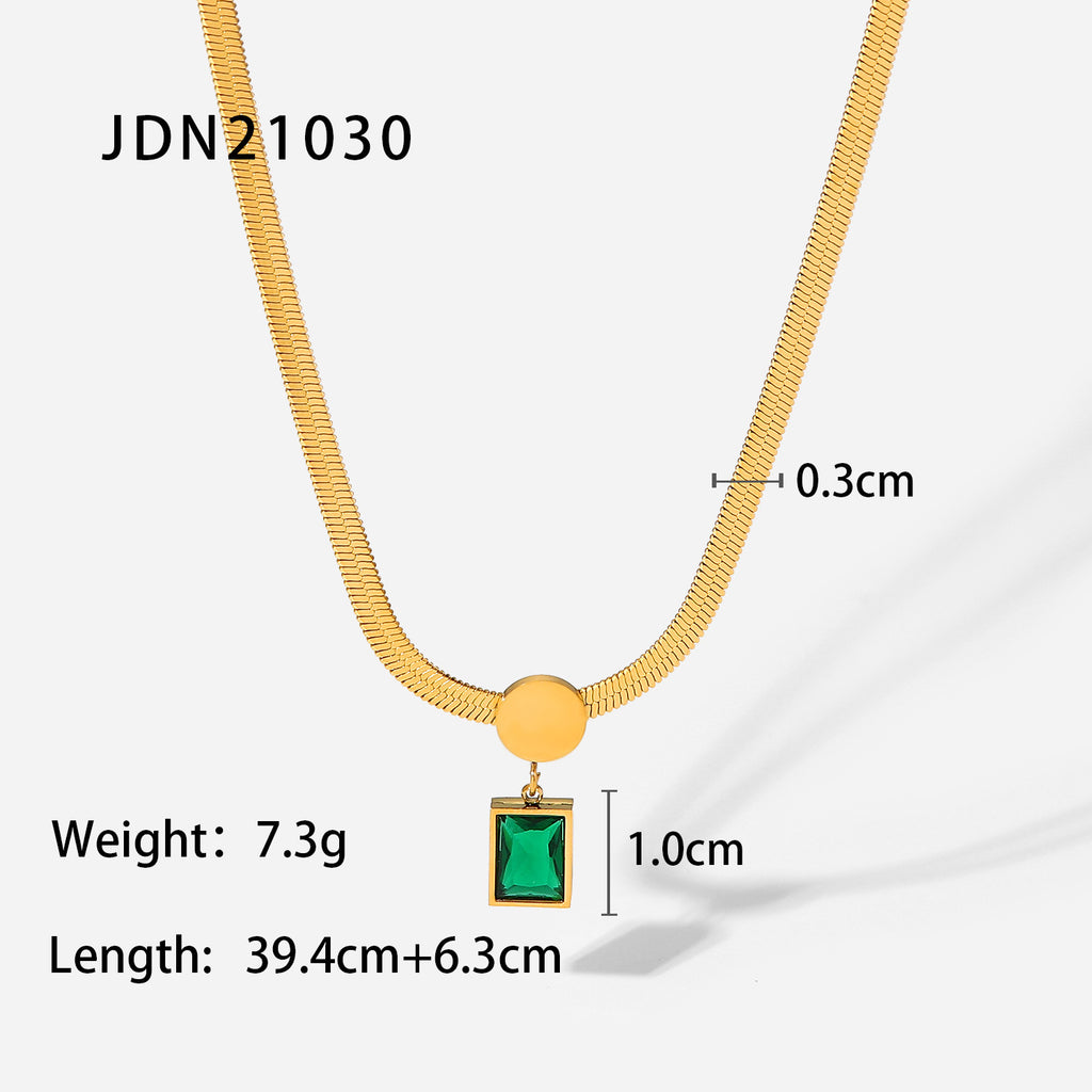 Fashion Retro Green Zircon Series Necklace Earrings Bracelet Ring Women's Stainless Steel Jewelry