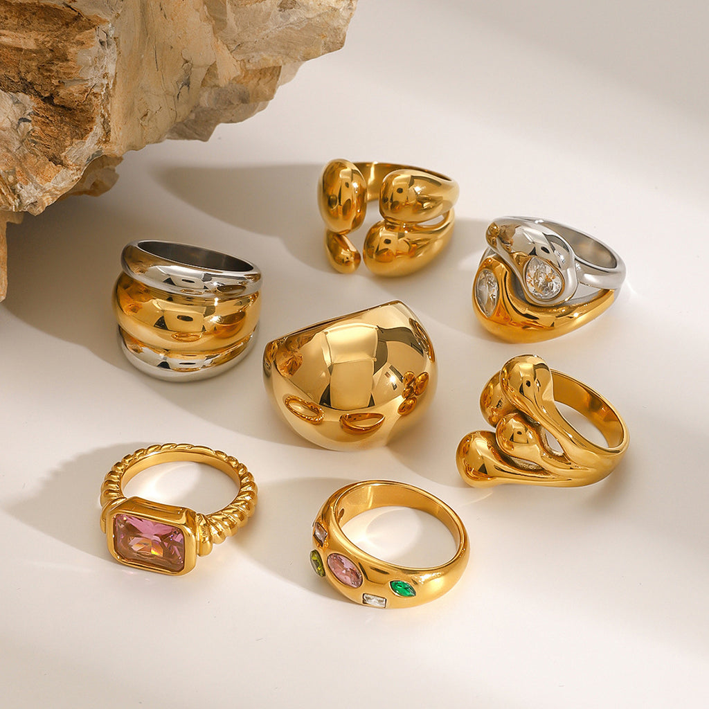 Stainless Steel Exaggerated Zircon Ring Vintage Item rings