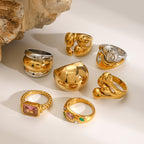 Stainless Steel Exaggerated Zircon Ring Vintage Item rings