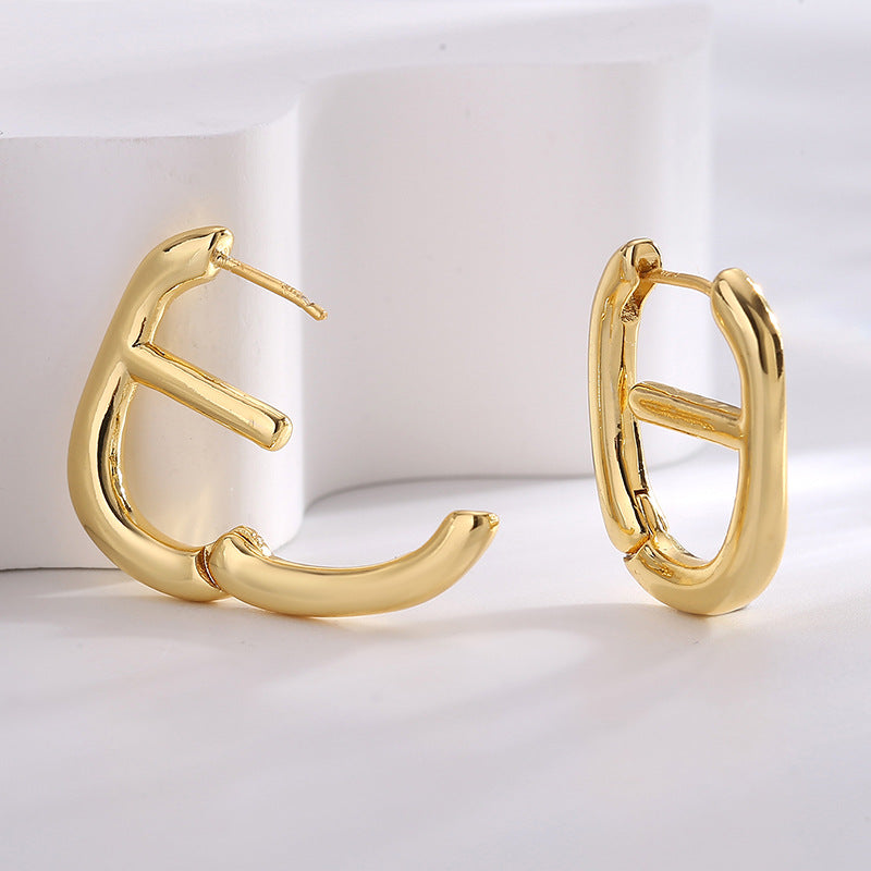 E0616 Korean Retro Design Earrings for Women, Brass Gold-Plated, Japanese Style, Smooth Elegant Ear Clips