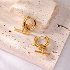 Fashionable Geometric Trendy Brand T Hoop Pendant Circle Detachable gold Earrings for Women