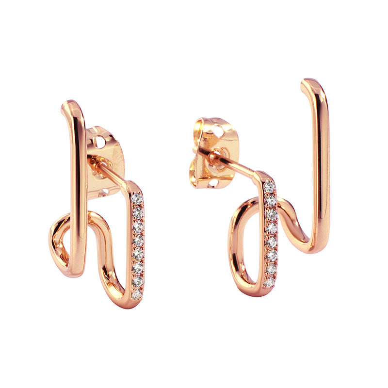 E0083Minimalist Style Double Line Diamond-Studded Earrings for Women gold Double Hoop Ear Clips Trendy Accessories