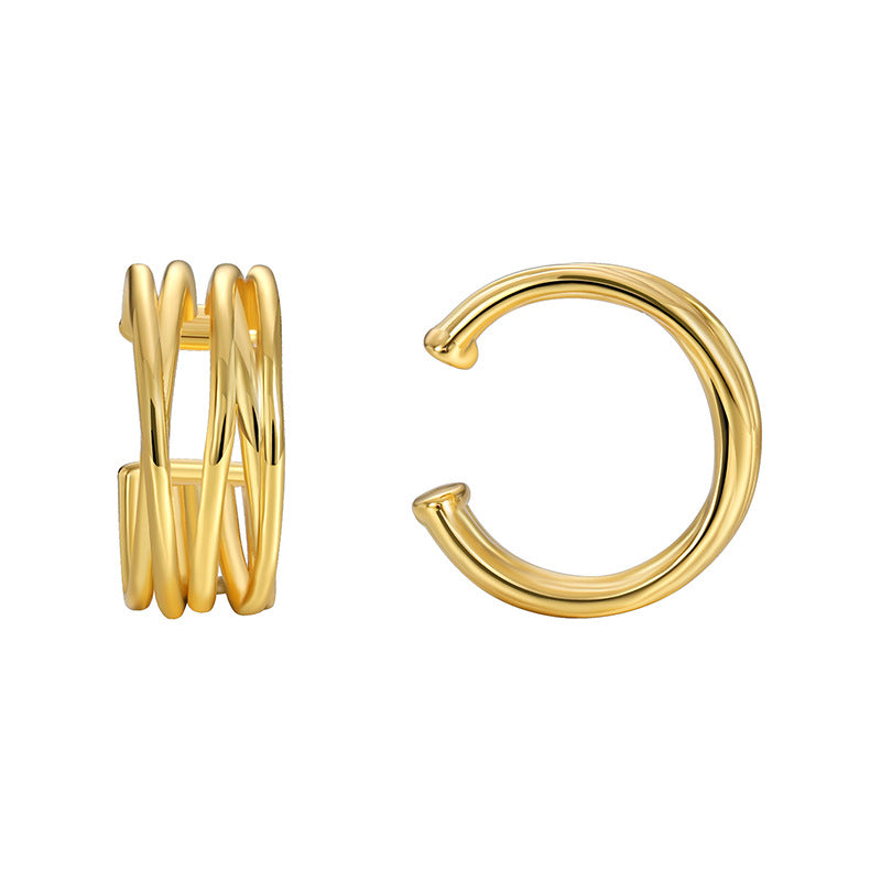 E0534 Fashion Trend Retro Copper Gold-Plated Hoop Earrings for Women, Simple Design, Non-Pierced Ear Clips