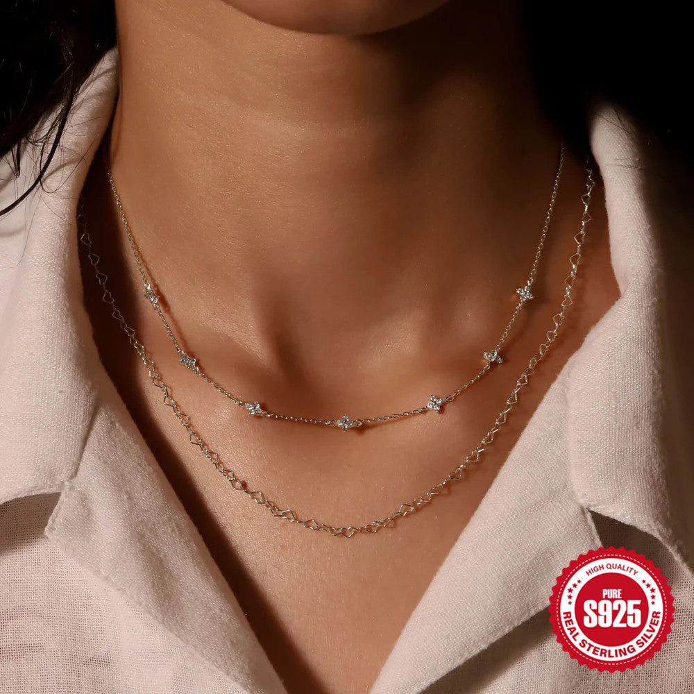 S925 Sterling Silver Korean Style Floral Diamond Collarbone Necklace