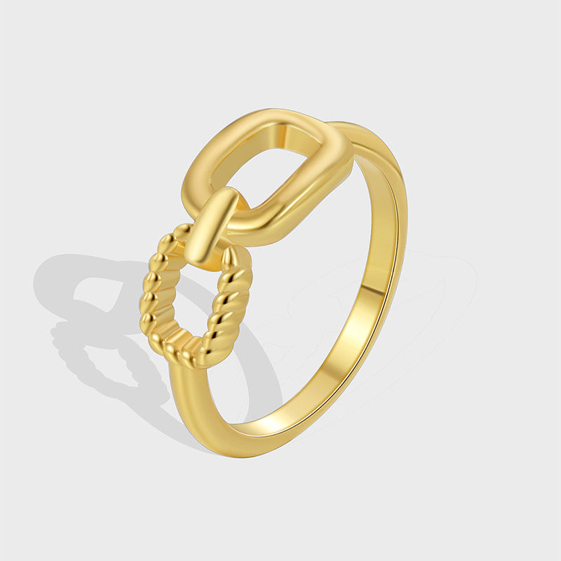 R0565 Fashion Simple Elegant Asymmetric Ring for Women Brass Gold-Plated Lock Buckle Striped Ring