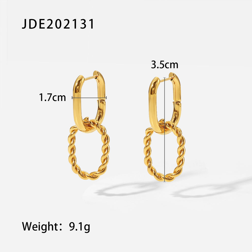 2H Fashion Accessories Versatile Stainless Steel Earrings Design Sense Braided Pendant Earrings Women's Jewelry