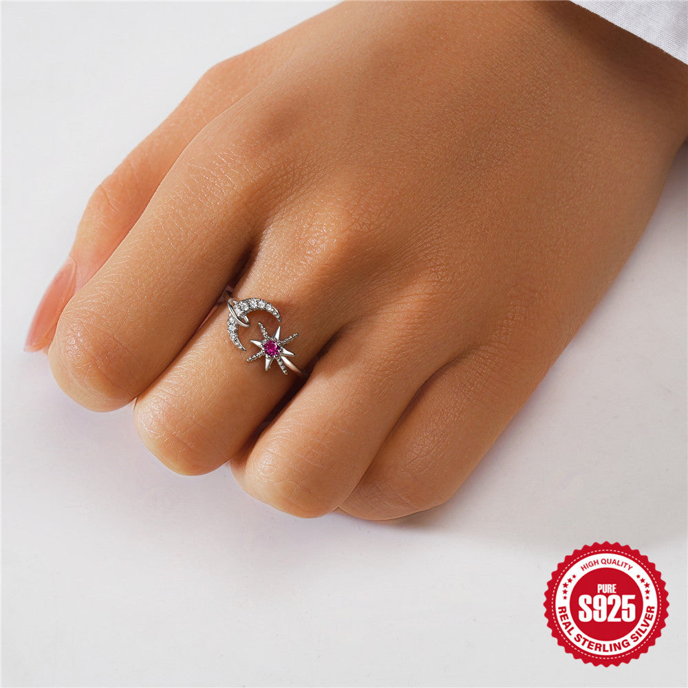 S925Pure Silver Japanese Style High-End Diamond-Studded Ring Japanese and Korean Design Sense Diamond Heart Petal Open Index Finger Ring