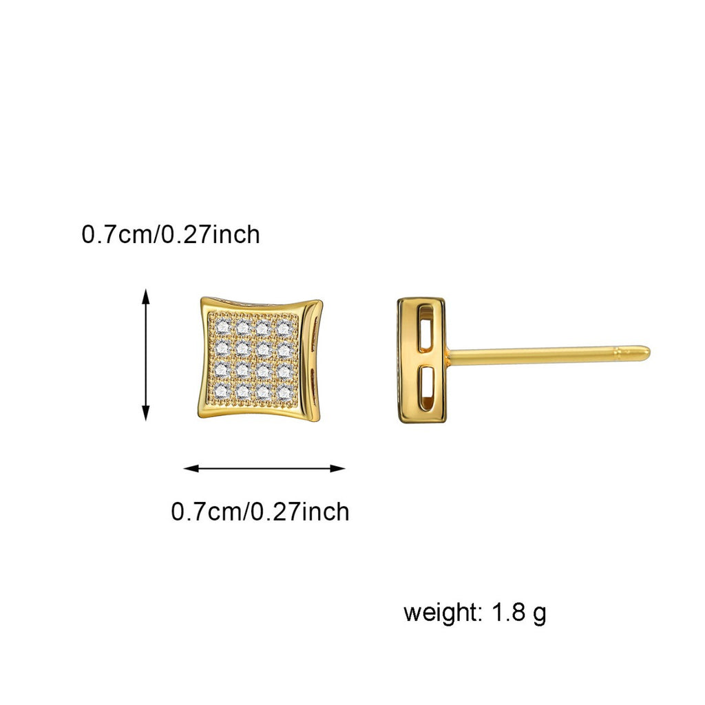 E0557 Simple Rural Style Four-sided Stud Earrings for Women Fashion Design Micro-inlaid Zircon Earrings
