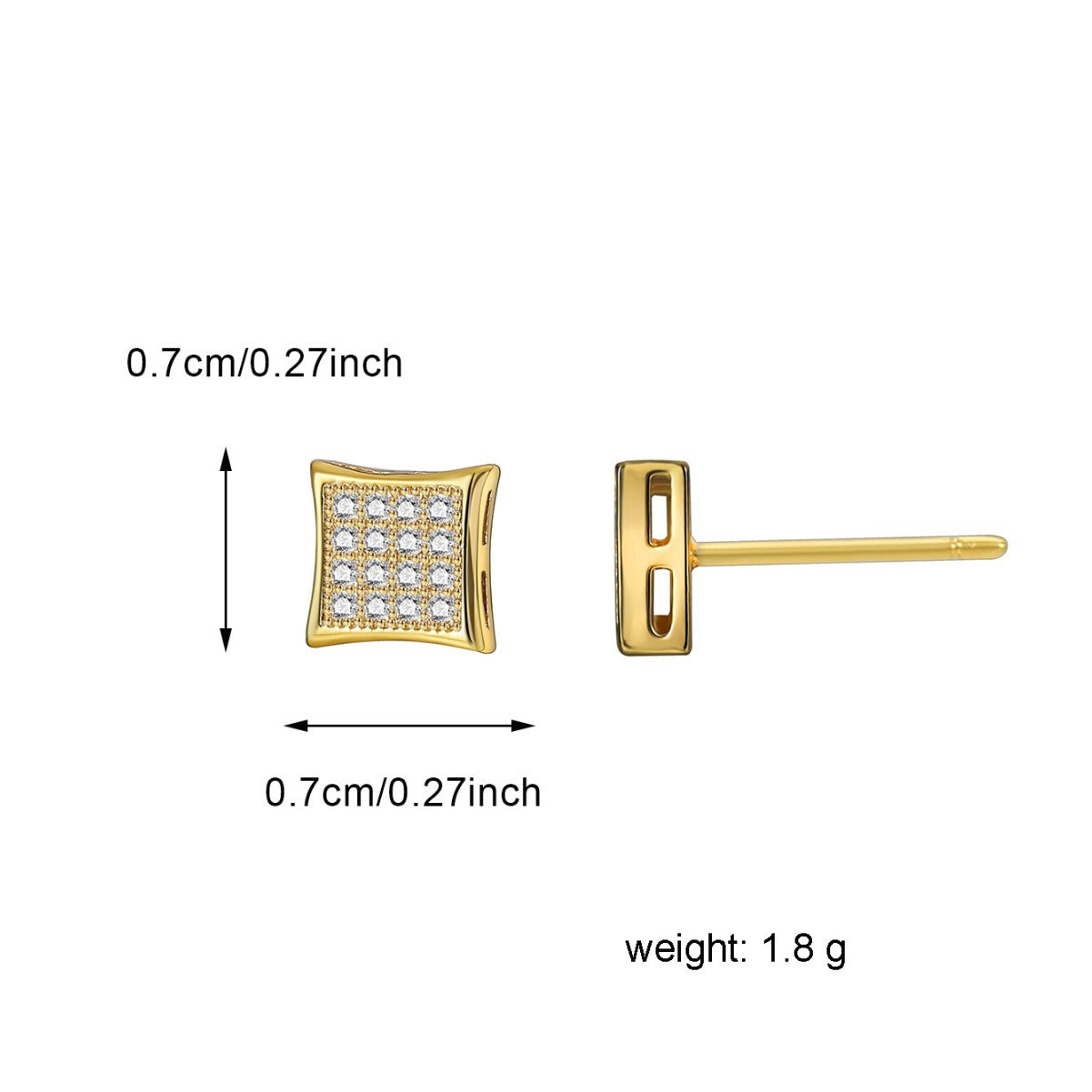 E0557 Simple Rural Style Four-sided Stud Earrings for Women Fashion Design Micro-inlaid Zircon Earrings