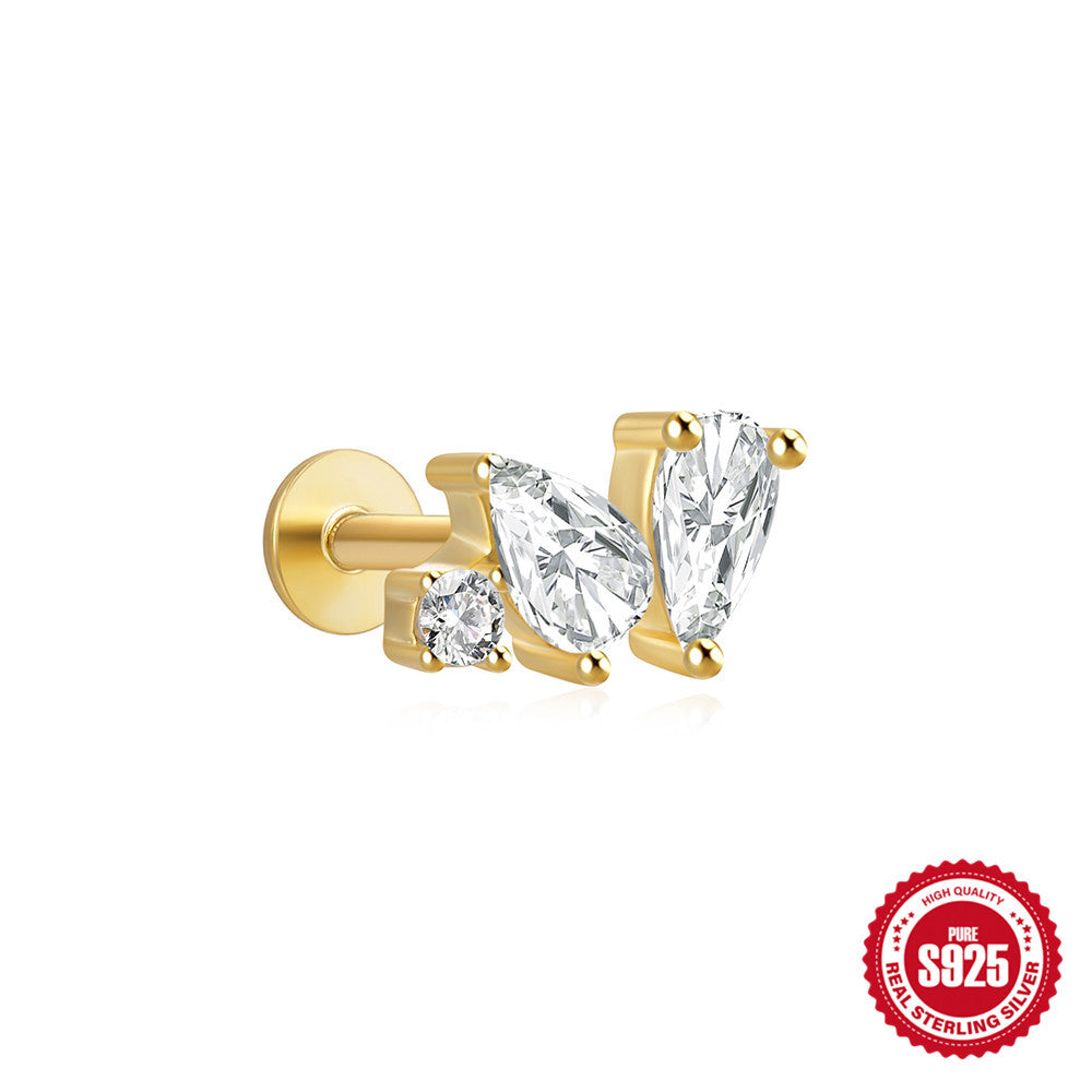 S925Sterling Silver Geometric Star Inlaid with Diamonds Fashion Flat Head Piercing Threaded Ear Bone Stud New Hot-Selling Earrings for Women