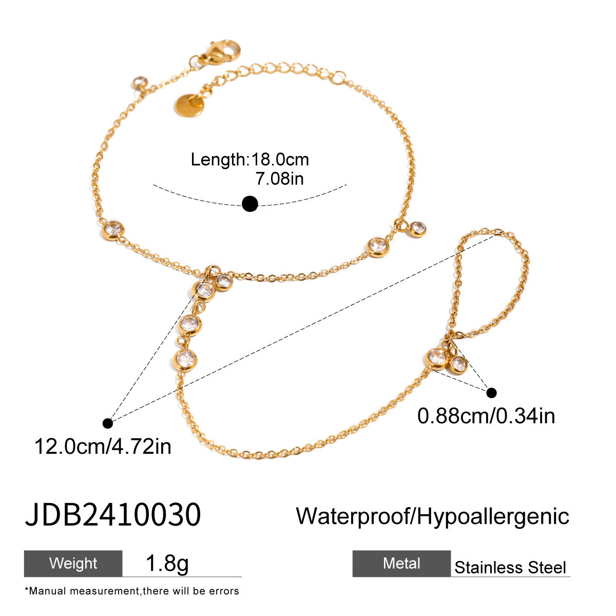 Stainless Steel Zircon Pearl Finger Bracelet Non-Fading Jewelry