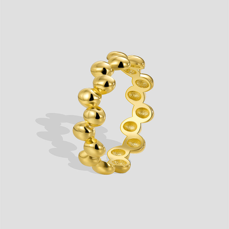 R0473 Design Sense Oval Bead Ring for Women, Copper Plated with Real Gold, Simple and Minimalist Ring