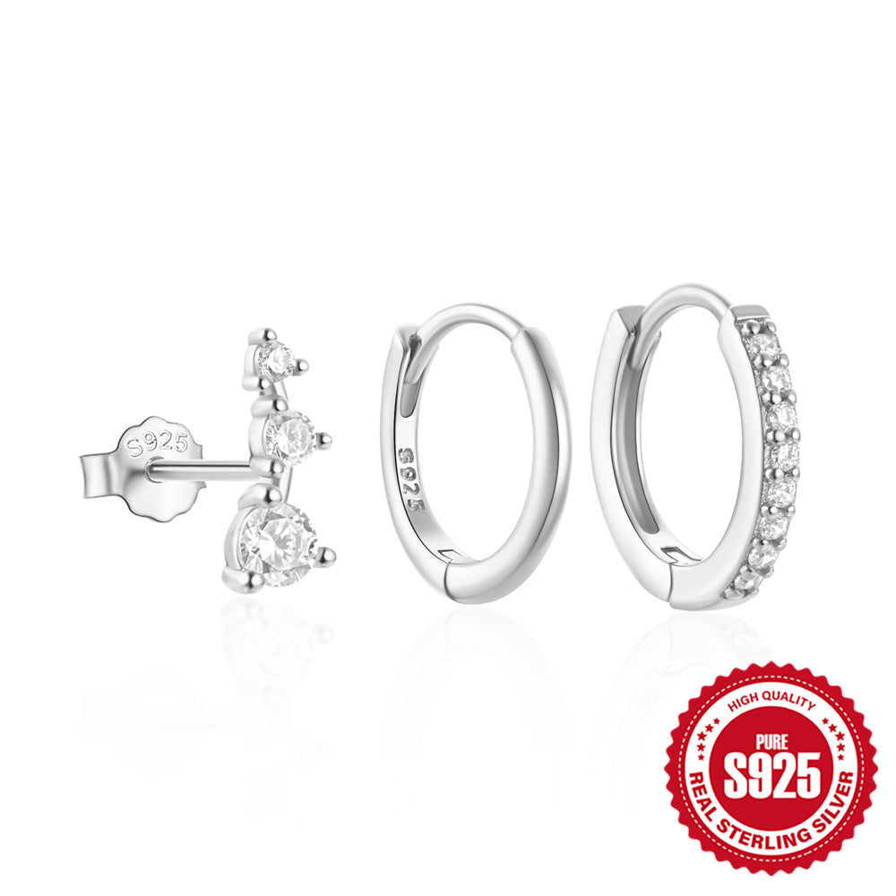 S925Pure Silver Classic Hoop Earrings High-End Women's Earring Set Hot-Selling Minimalist Style Earrings