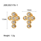 2H Stainless Steel Cross Pendant Necklace Zircon Earrings Stud Earrings Jewelry