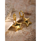 16k Gold Stainless Steel gold Smooth Surface Three-Dimensional Pentagram Earrings Simple Design Sense Ear Jewelry