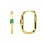 E0520 Simple Design Earrings for Women, Brass Gold-Plated with Green Zircon Ear Clips