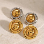 2H Stainless Steel18K Gold Stainless Steel Smooth Retro Simple Versatile Circle Earrings Jewelry