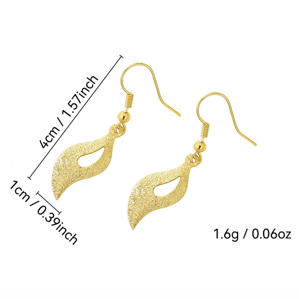 E0208 18K Gold Long Sandblasted Leaf Earrings Tassel Earrings for Women Brass Gold Plated Vietnam Sand Gold Ear Hooks