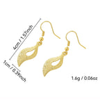 E0208 18K Gold Long Sandblasted Leaf Earrings Tassel Earrings for Women Brass Gold Plated Vietnam Sand Gold Ear Hooks