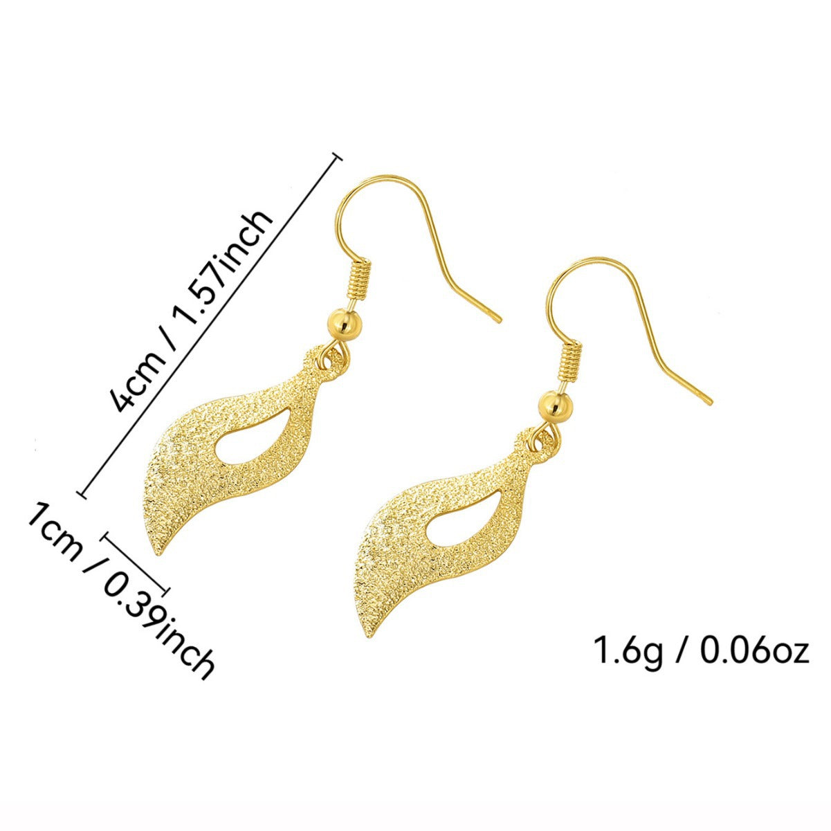 E0208 18K Gold Long Sandblasted Leaf Earrings Tassel Earrings for Women Brass Gold Plated Vietnam Sand Gold Ear Hooks