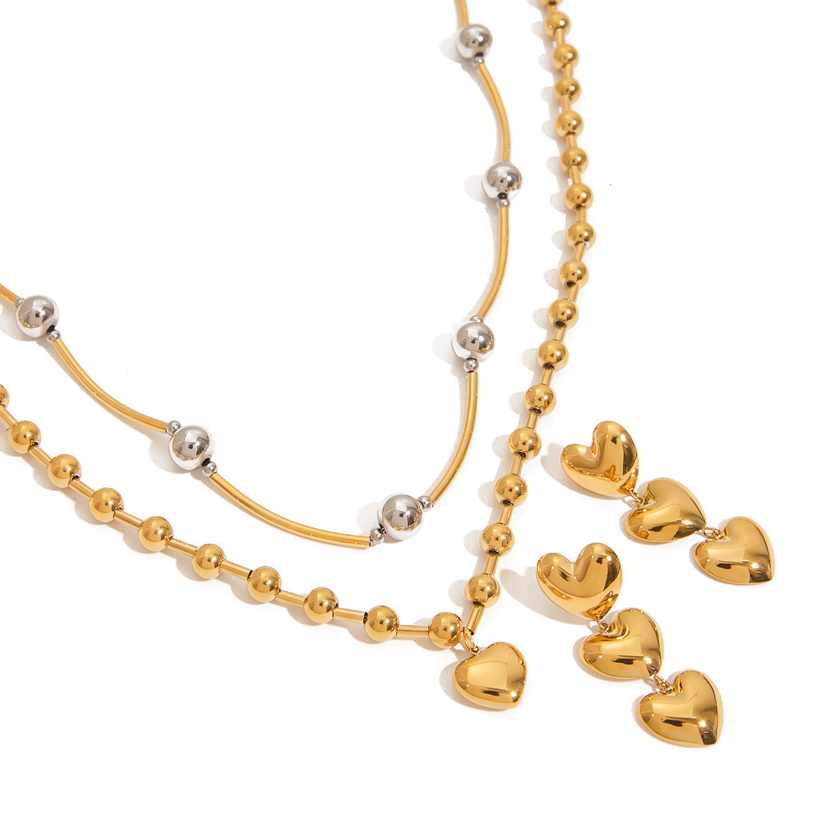 2H Stainless Steel Heart Necklace Simple Earrings Non-Fading Jewelry for Women