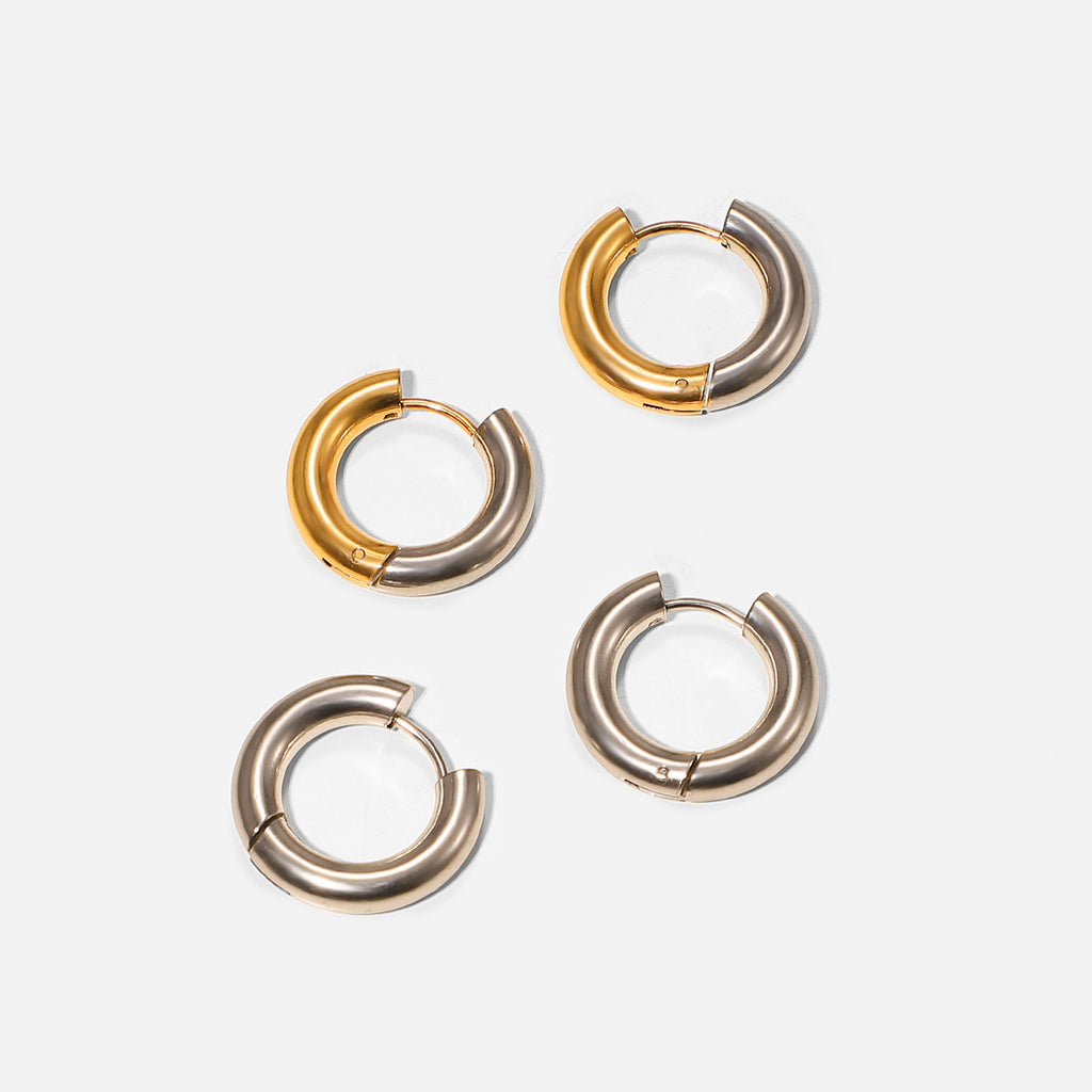 4Millimeter Design Geometric Hoop Earrings 4mm 18K Gold Plated Steel