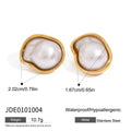 Gold-Tone Stainless Steel Pearl Stud Earrings with a stud design profile