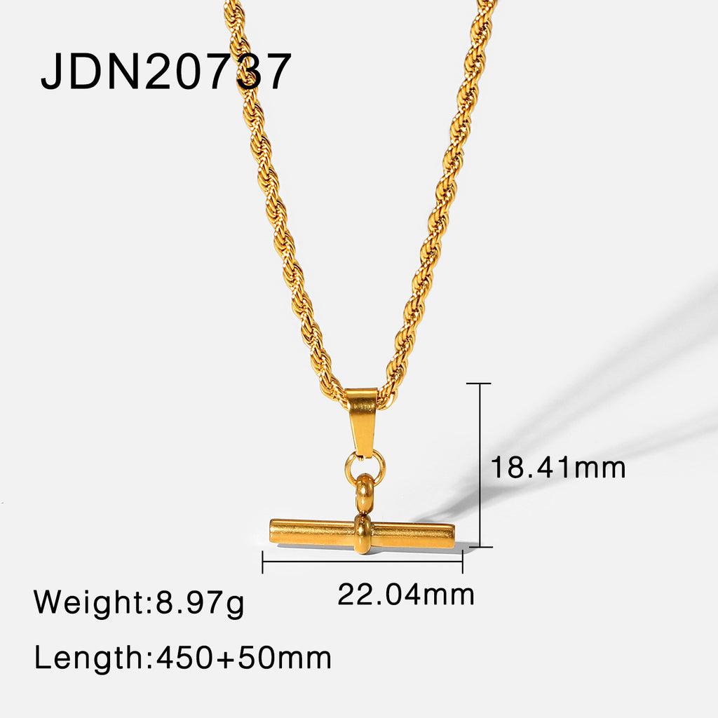 朋克嘻哈18K Gold Stainless Steel T Rod Pendant Rope Chain/Figaro Chain/Cuban Chain Choker Necklace