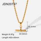 朋克嘻哈18K Gold Stainless Steel T Rod Pendant Rope Chain/Figaro Chain/Cuban Chain Choker Necklace