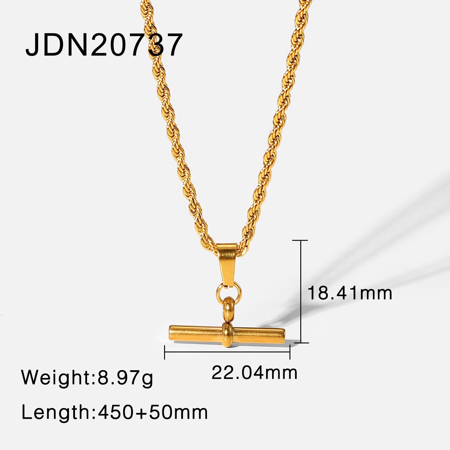 朋克嘻哈18K Gold Stainless Steel T Rod Pendant Rope Chain/Figaro Chain/Cuban Chain Choker Necklace