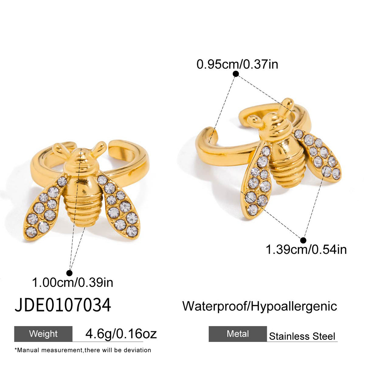 Stainless Steel Bee Earrings Ring Necklace Ring Non-Fading Bracelet