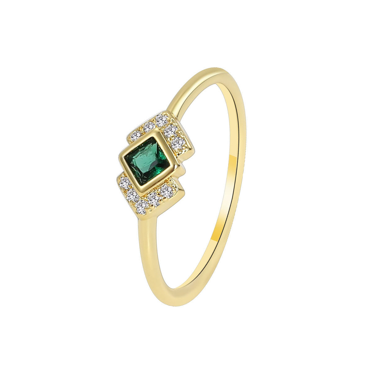 R0233 Japanese Retro Palace Style Emerald Square Zircon Exquisite Ring Fashion Ring