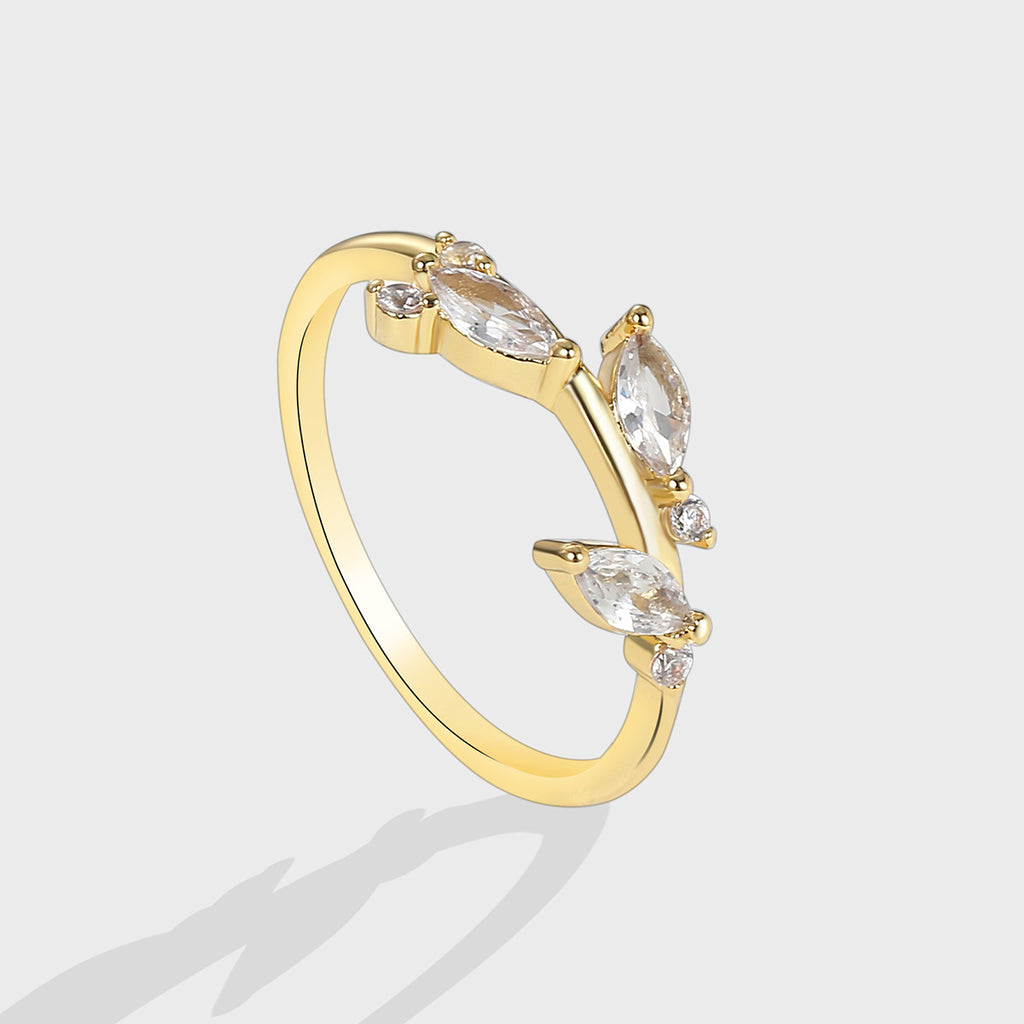 R0258 Personalized Gold-Plated Olive Branch Inlaid Diamond Elegant Fashion Ring for Women Leaf Ring Jewelry