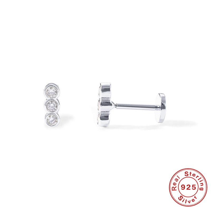 S925Sterling Silver Diamond-Encrusted Devil's Eye Flat Head Threaded Piercing Cartilage Earrings Snake Smiley Face Ear Bone Studs for Women