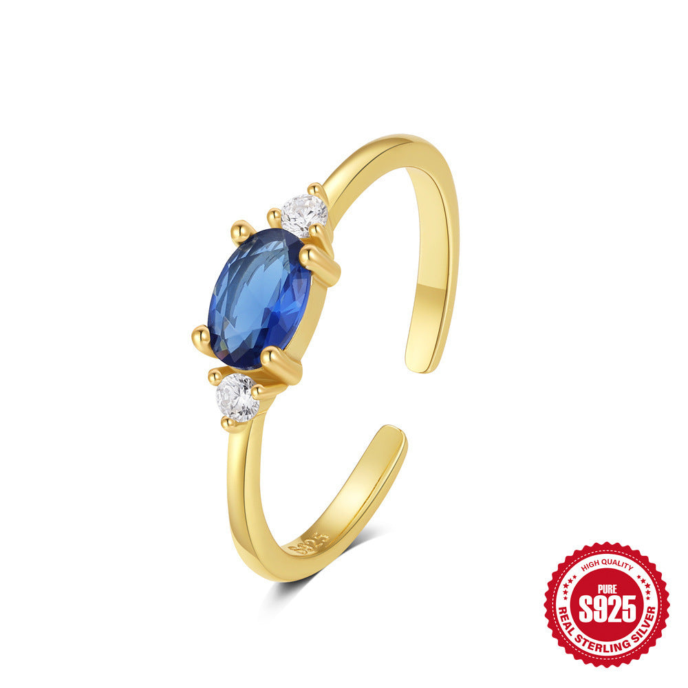 New S925Sterling Silver Bow Moon Colorful Diamond Open Ring Hot-Selling Opal Index Finger Ring