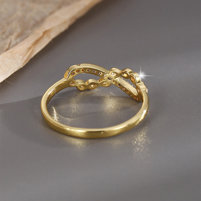 R0435 Direct Supply Musical Note Shape Fashion Ring for Women Micro Inlaid White Zircon Copper Plated with Real Gold