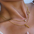 2H Cross Necklace Collarbone Chain Non-Fading Stainless Steel Jewelry for Women