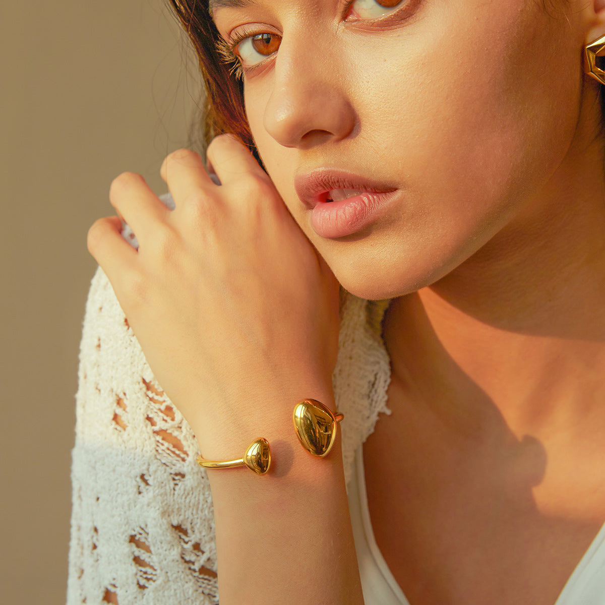 18K Gold Stainless Steel Irregular Open Bracelet Elastic Wide Bracelet