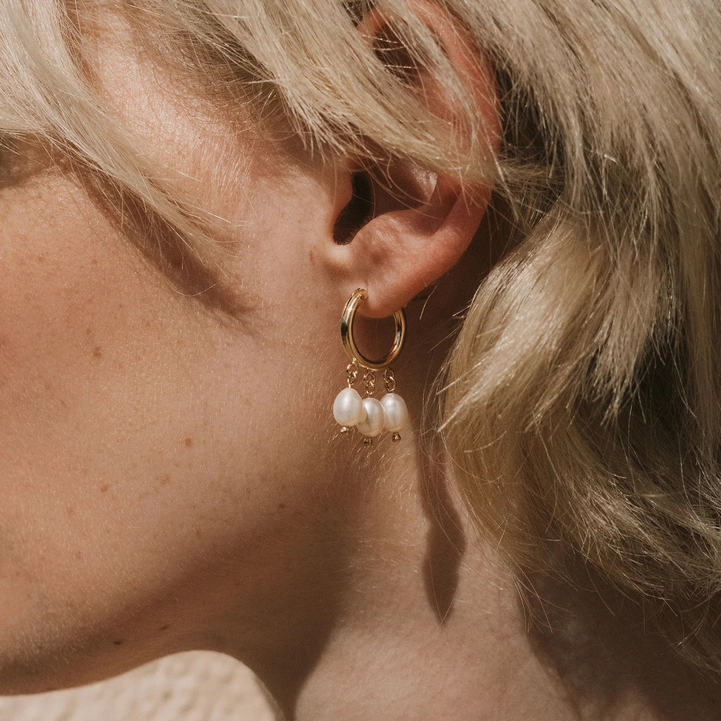 2H Stainless Steel Pearl Earrings Jewelry Studs gold Hoop Earrings