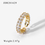 New 18K Gold Copper Inlaid Zircon Open Ring Fashion Retro Couple Ring Geometric Style for Women
