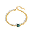 Gold-Plated Brass Round Stone Chain Bracelet featuring boutique-ready stone styling — jewelry finish and design detail